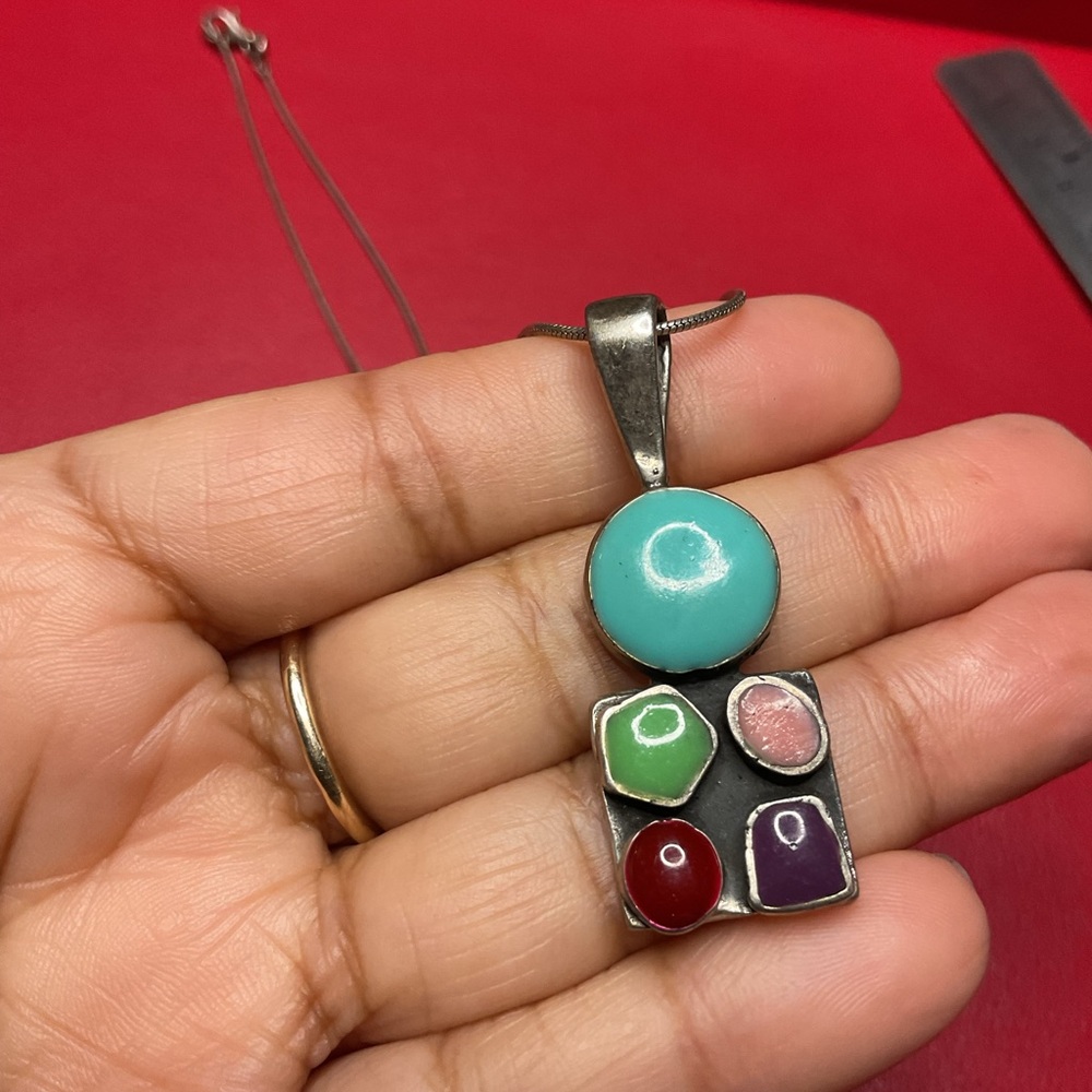 Multicolor Pendant Necklace 925 silver